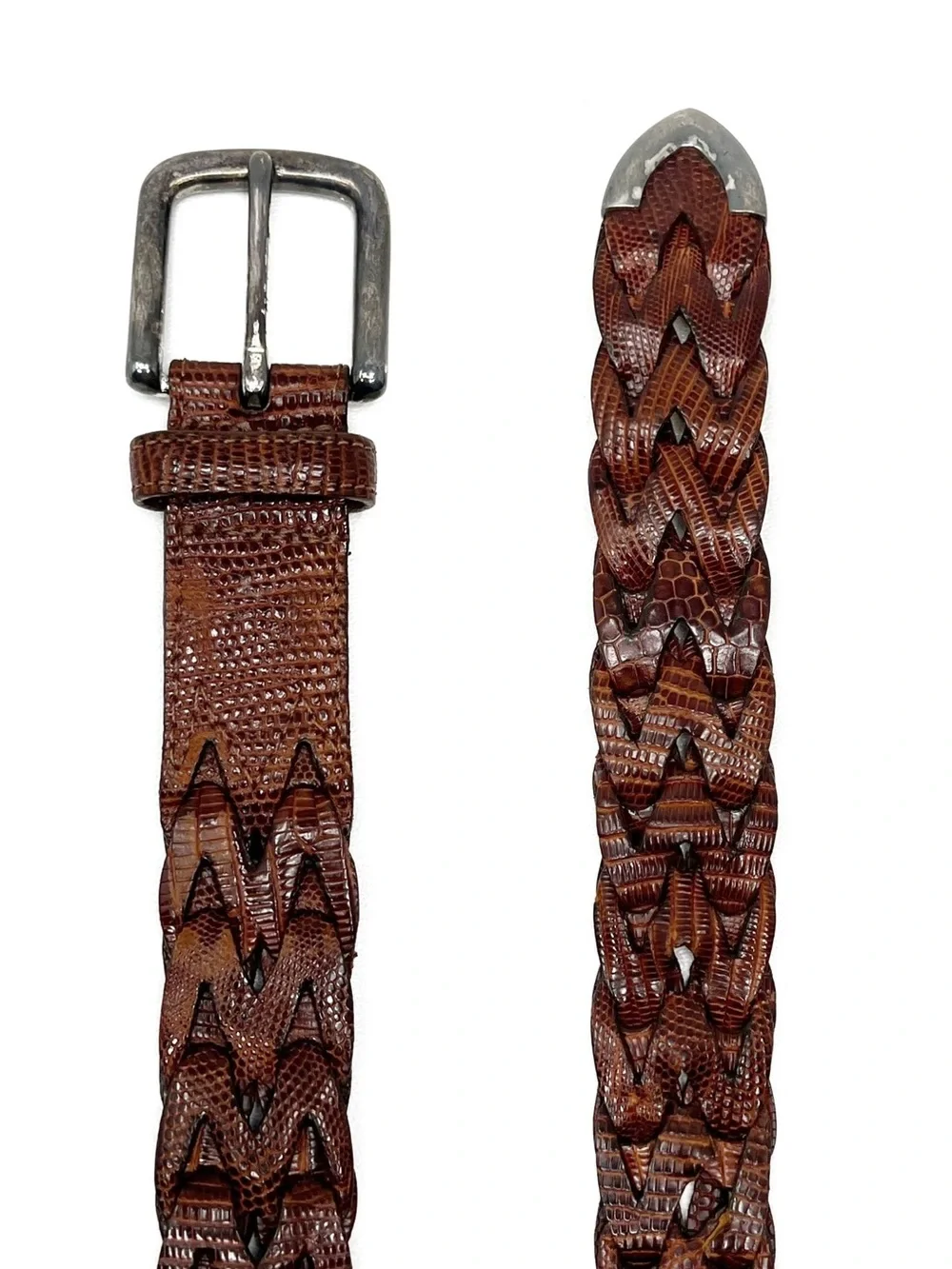Vintage Cole Haan Lizard & Leather Brown Braided Belt Men’s Size Large 38” Vtg